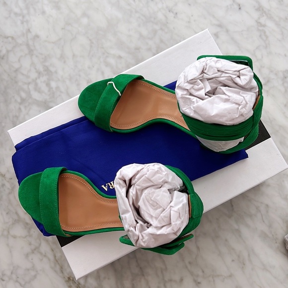Authentic Aquazzura Suede 💯 goat skin Jasmine green sandals - Picture 10 of 13